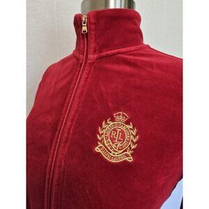 Lauren Ralph Lauren‎ Womens Velour Jacket Size Petite Small Red Zip